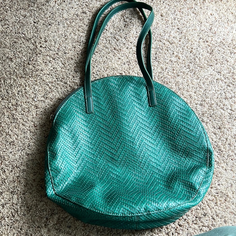 Large green vegan leather tote bag